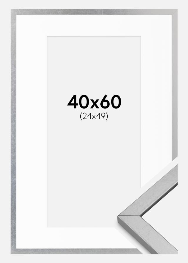 Okvir Minerva Srebrna 40x60 cm - Paspartȗ Bela 25x50 cm
