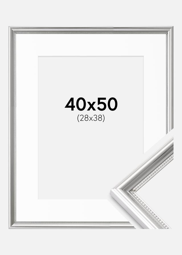 Okvir Gala Srebrna 40x50 cm - Paspartȗ Bela 29x39 cm