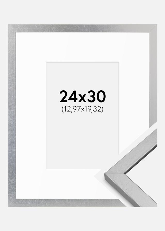 Okvir Minerva Srebrna 24x30 cm - Paspartȗ bel 5,5x8 inches