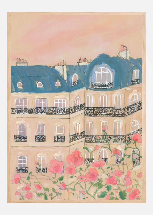 Sunset Over Paris Buildings Poster