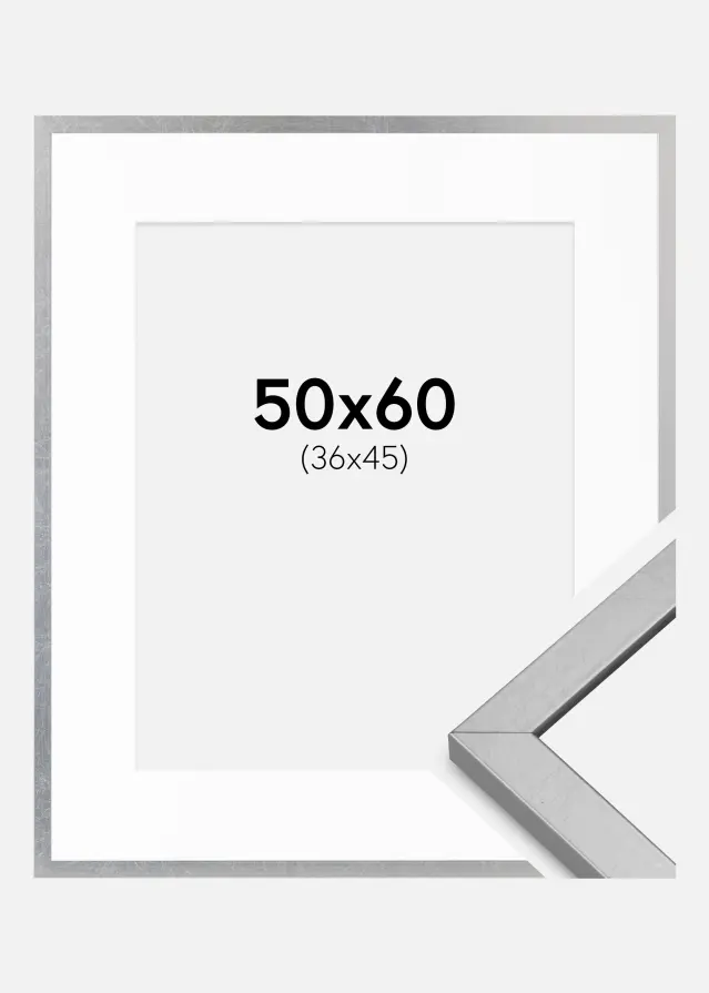 Okvir Minerva Srebrna 50x60 cm - Paspartȗ Bela 37x46 cm