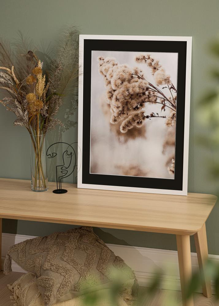 Okvir White Wood 50x100 cm - Paspartŭ Črna 30x80 cm