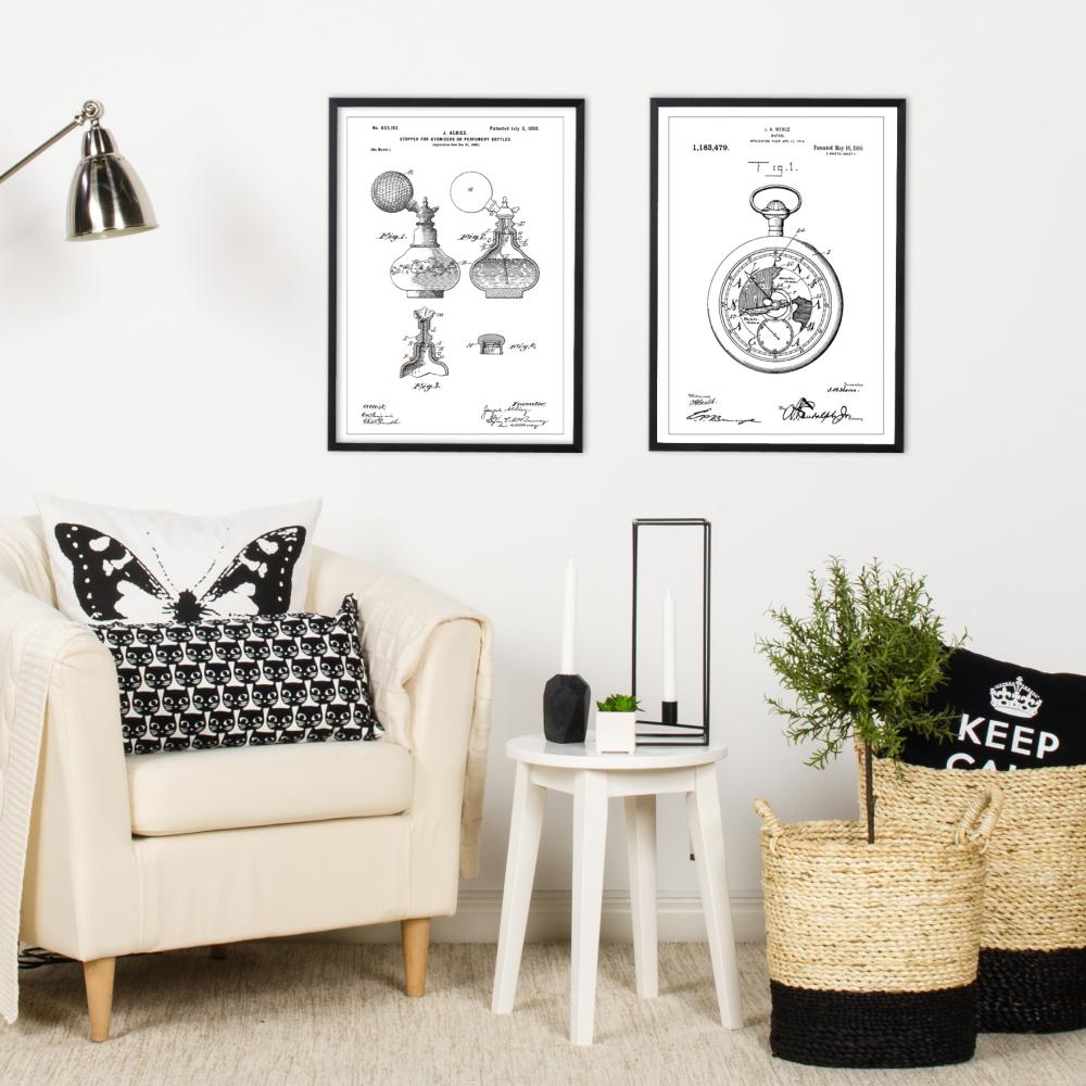 Risba patenta - Žepna ura - Bela Poster