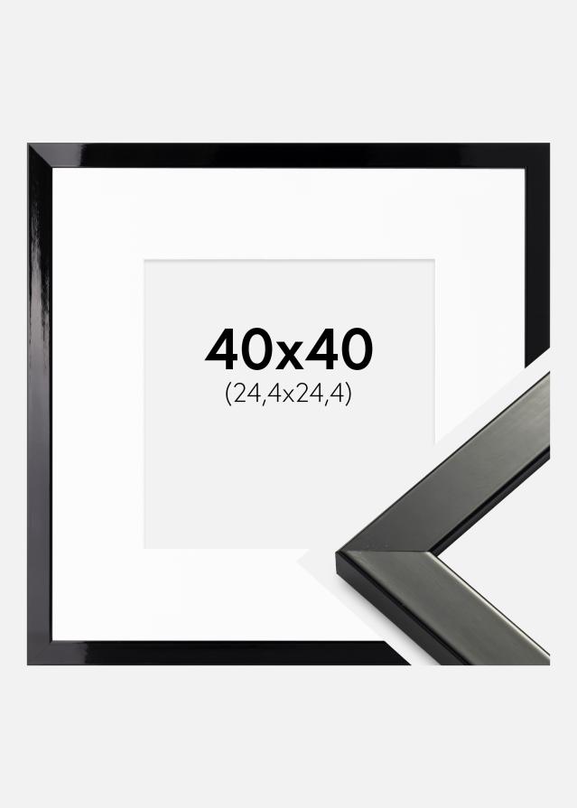 Okvir Uppsala Črna visok sijaj 40x40 cm - Paspartŭ Bela 10x10 inches