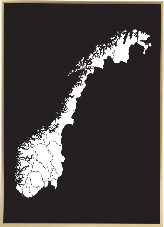 Zemljevid - Norge - Bela Poster