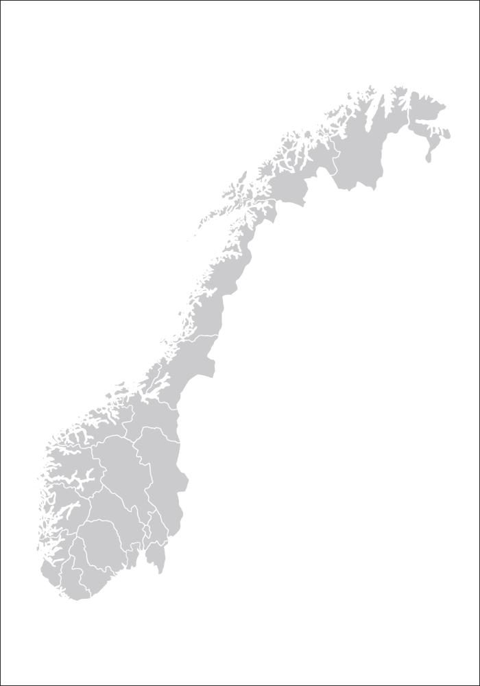 Zemljevid - Norge - Siva Poster