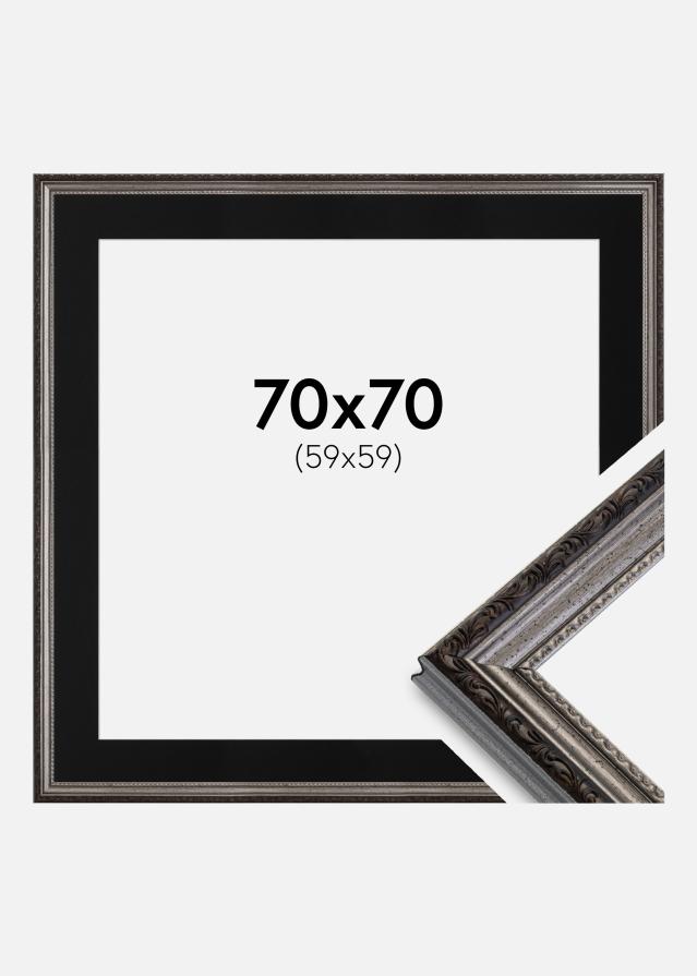 Okvir Abisko Srebrna 70x70 cm - Paspartŭ Črna 60x60 cm