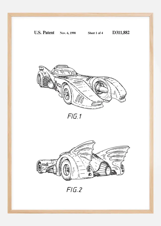 Risba patenta - Batman - Batmobile 1990 v Poster