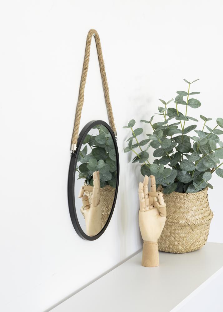 KAILA Okrogel Ogledalo Rope - Črna 30 cm Ø