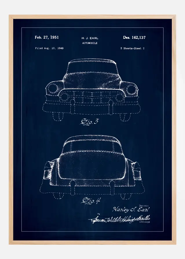 Risba patenta - Cadillac II - Modra Poster