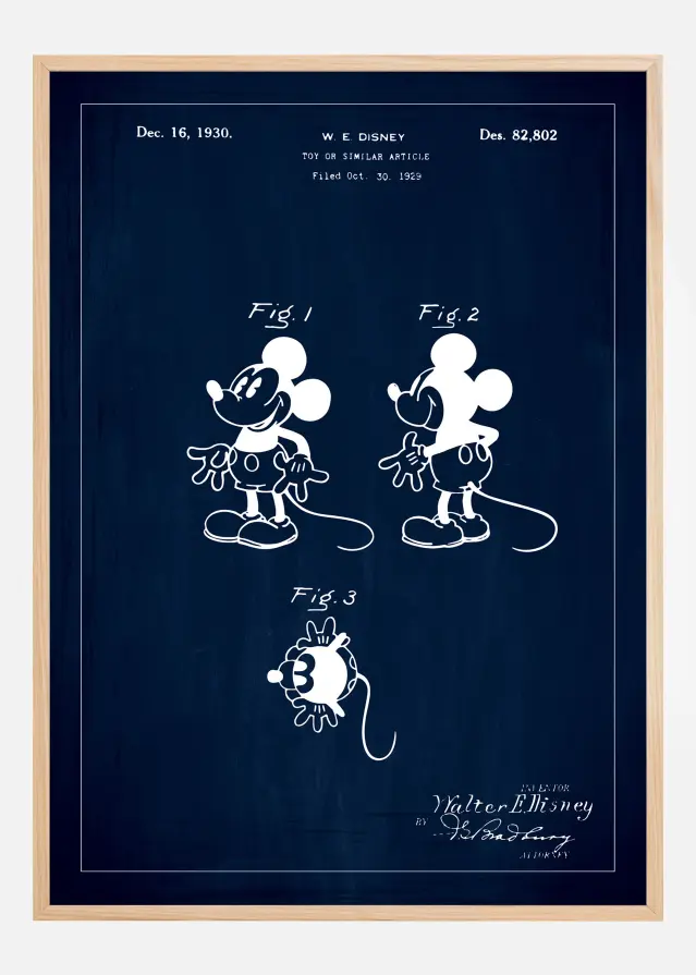 Risba patenta - Disney - Mickey Mouse - Modra Poster