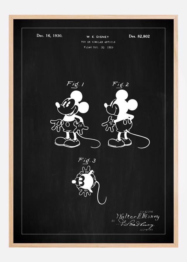 Risba patenta - Disney - Mickey Mouse - Črna Poster