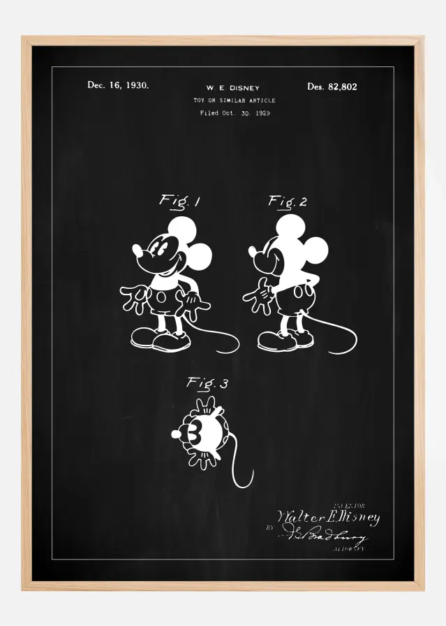 Risba patenta - Disney - Mickey Mouse - Črna Poster