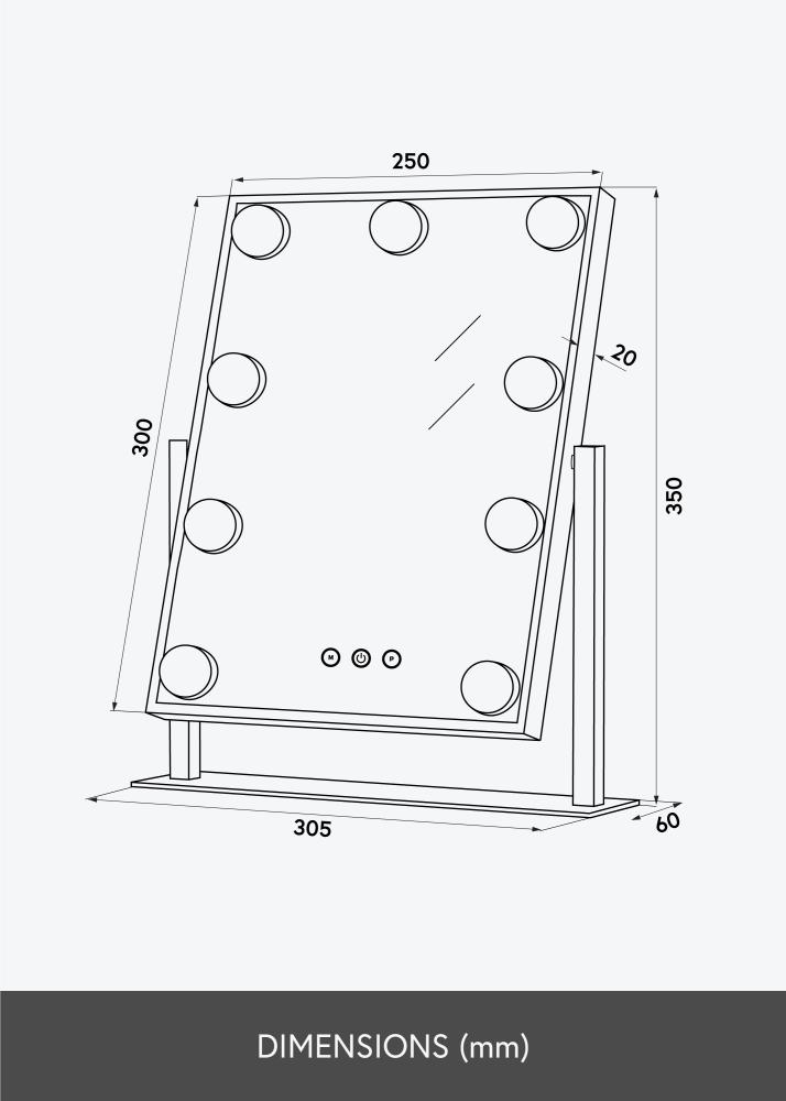 KAILA Ogledalo za ličenje Hollywood 9 Bela 25x30 cm