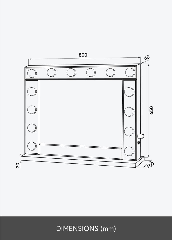 KAILA Ogledalo za ličenje Hollywood 14 E27 Srebrna 80x65 cm