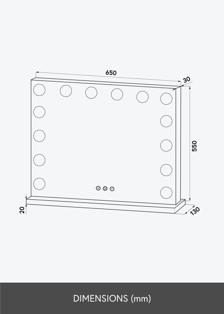 KAILA Ogledalo za ličenje Base LED 14 Črna 65x56 cm