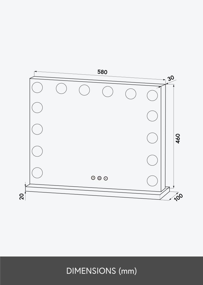 KAILA Ogledalo za ličenje Base LED 14 Črna 56x46 cm