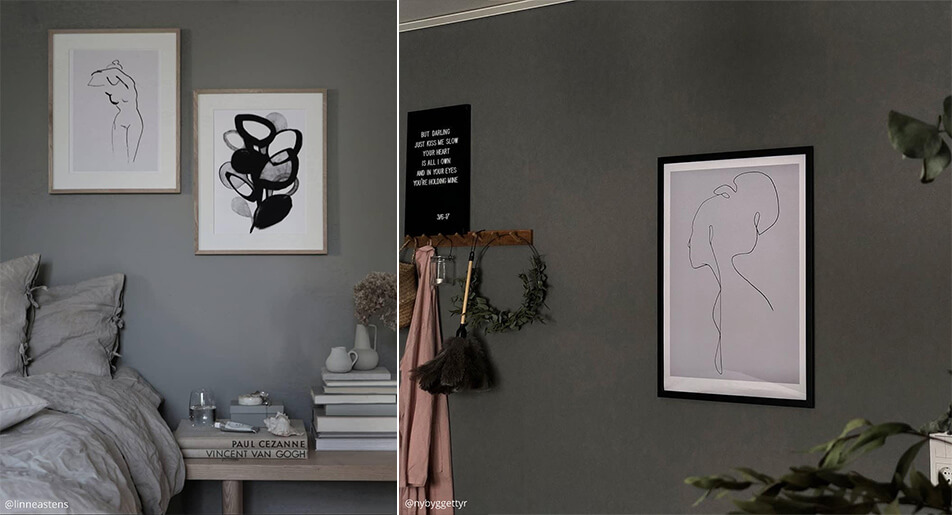 Svetli, grafični plakati na temnih stenah