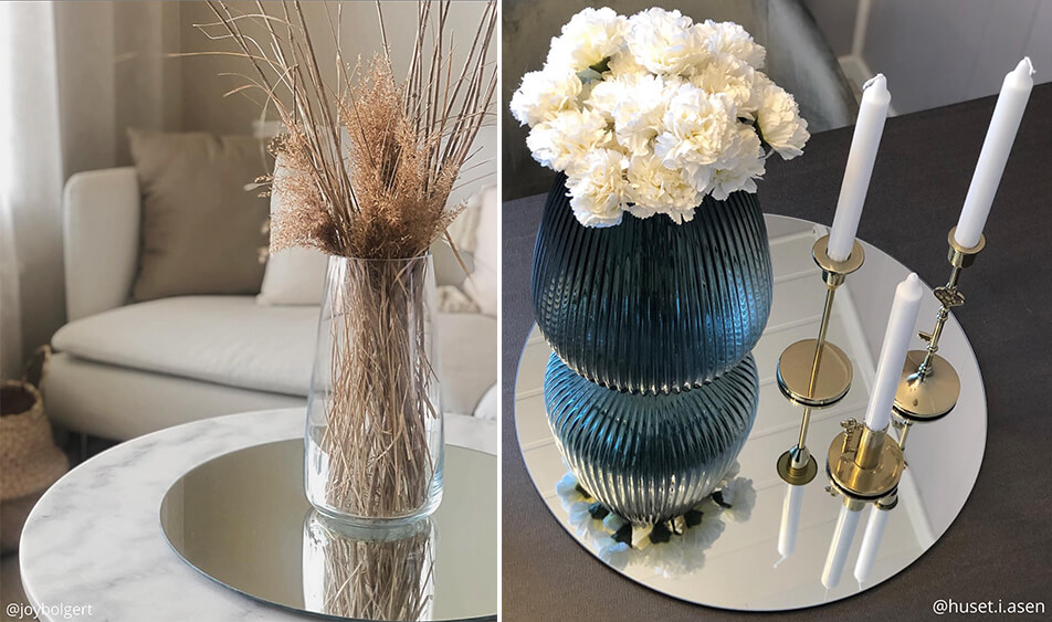 Krožno ogledalo kot pladenka za sveče in rože