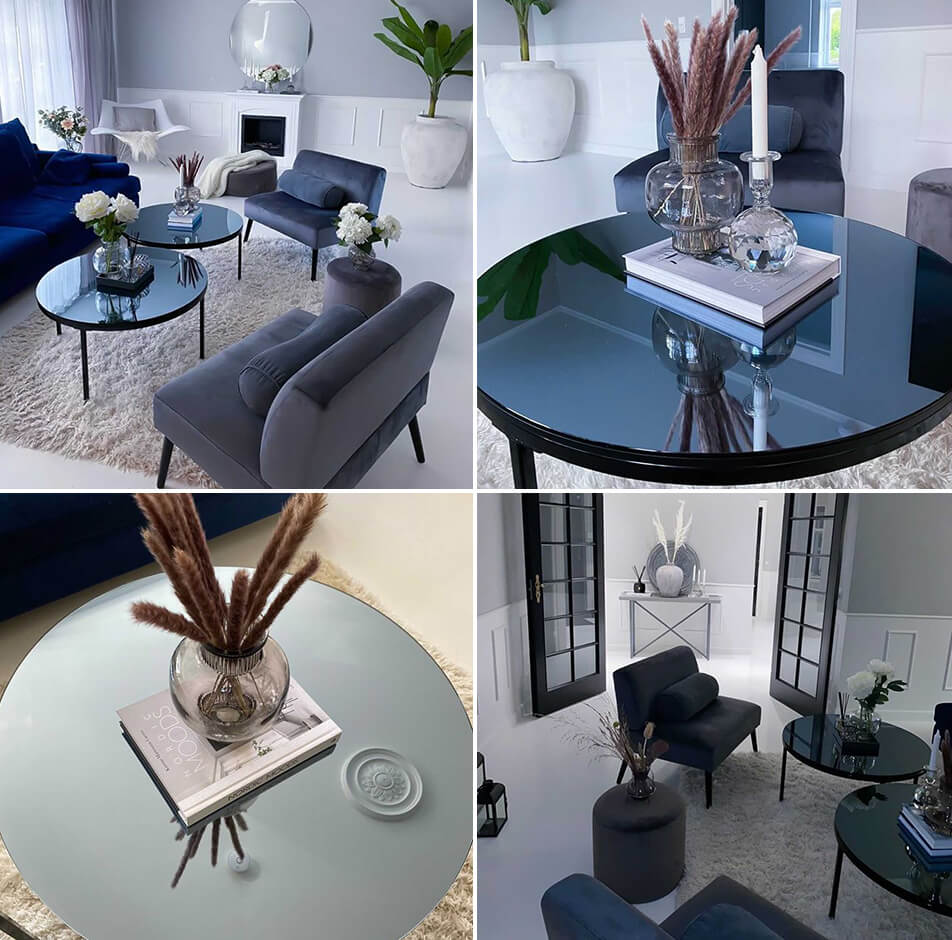 Ogledalna miza - mizna plošča s sivim ogledalnim steklom