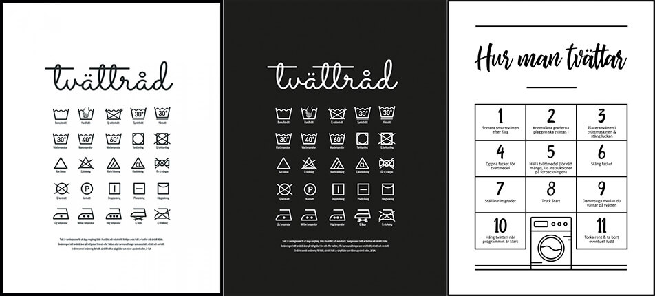 Oprema pralnice / plakati z nasveti za pranje