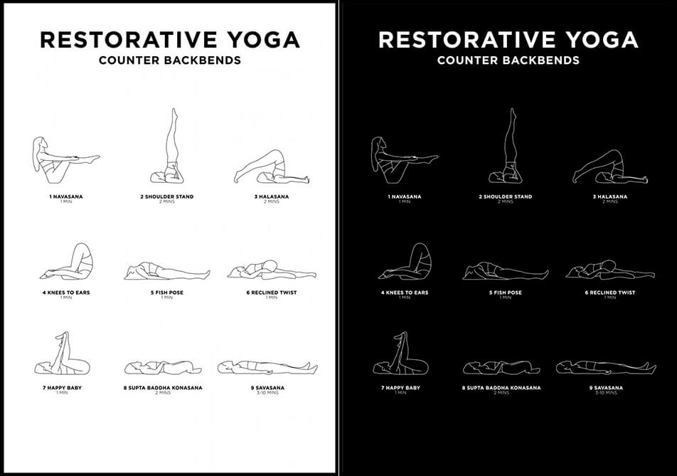 Yoga-plakat v črnem ali belem - Restorative yoga